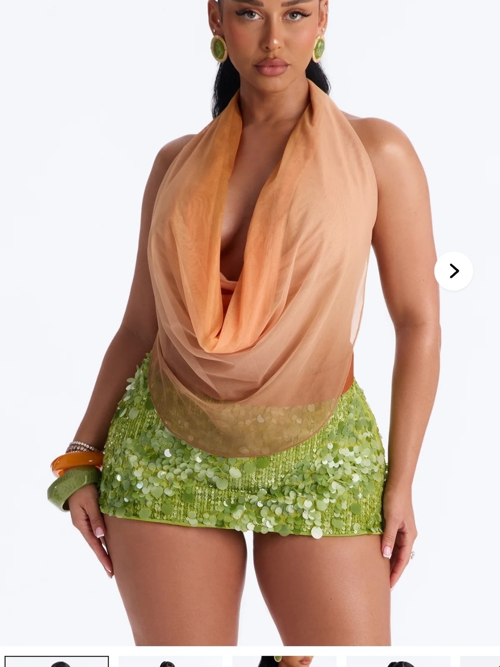 City Chic Orange Halter Swim Top with Green Sequin Cover-Up Skirt
